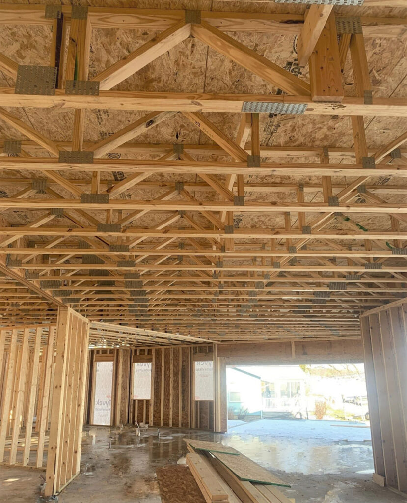 Construction, frame, wood beams, garage, commercial, building